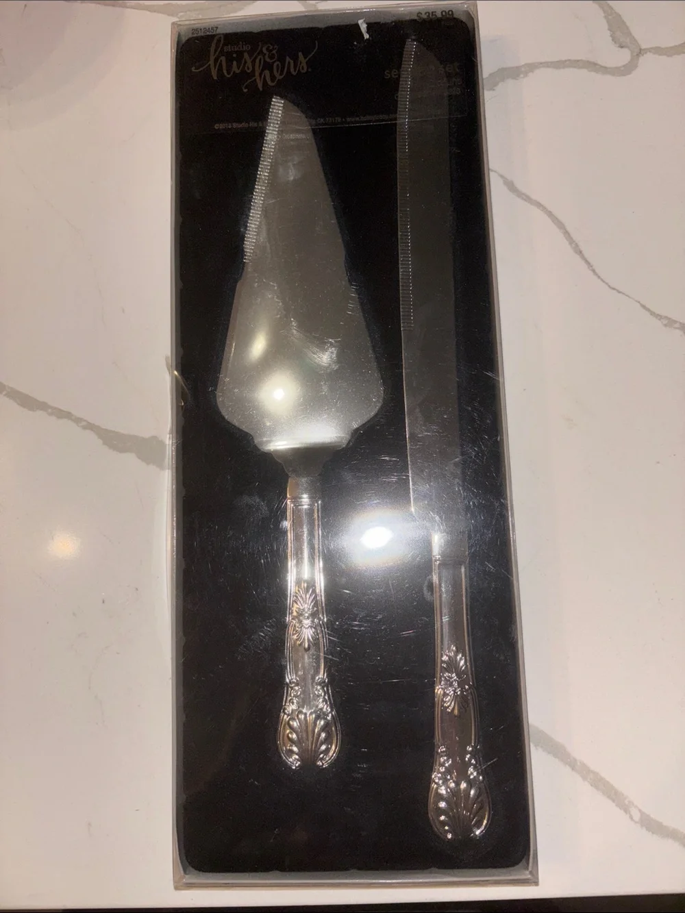 Ornate Silver Cake Knife and Server Set - Decorative Floral Handles